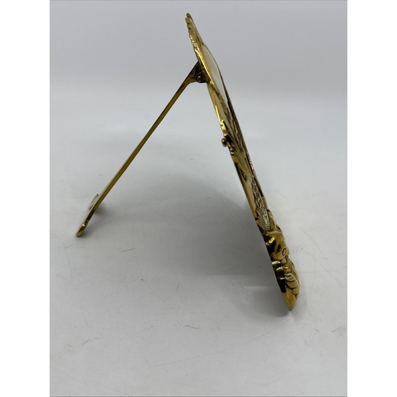 Vintage Gold Cast Iron Picture Frame Heart Love Ducks Easel Stand 4"x4" - Picture 6 of 13